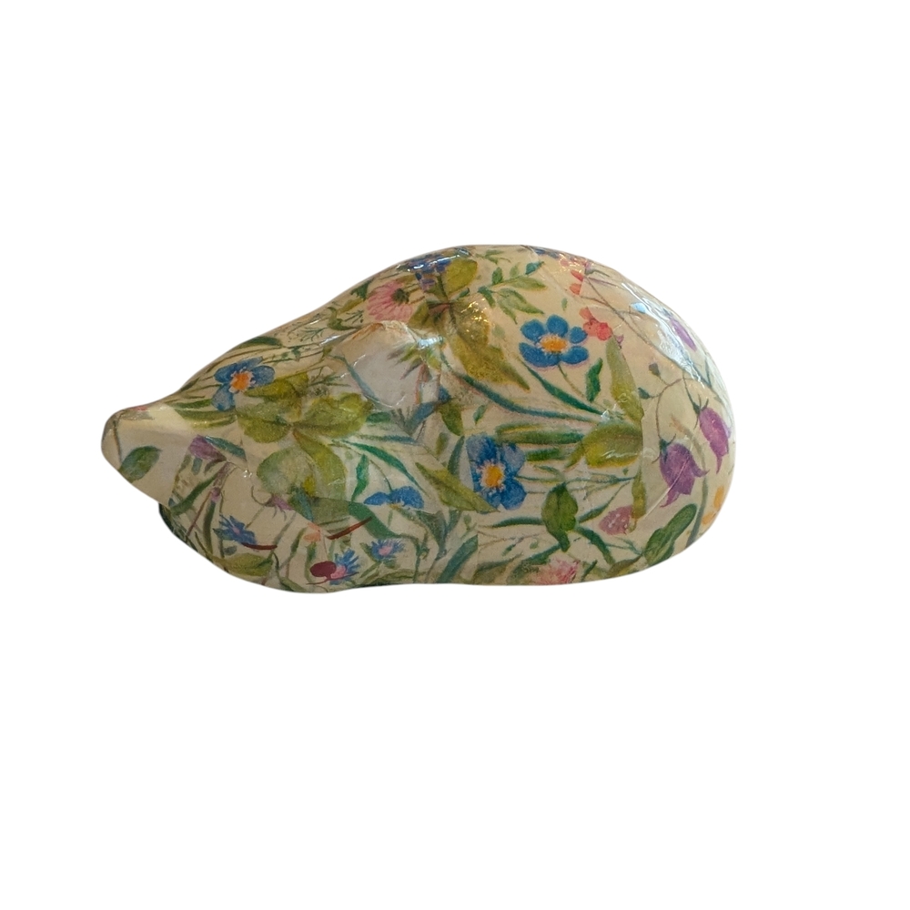 Small Sleeping Porcelain Cat Figurine – Floral Spring Pattern